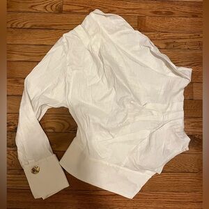 Zara asymmetrical linen shirt with gold button